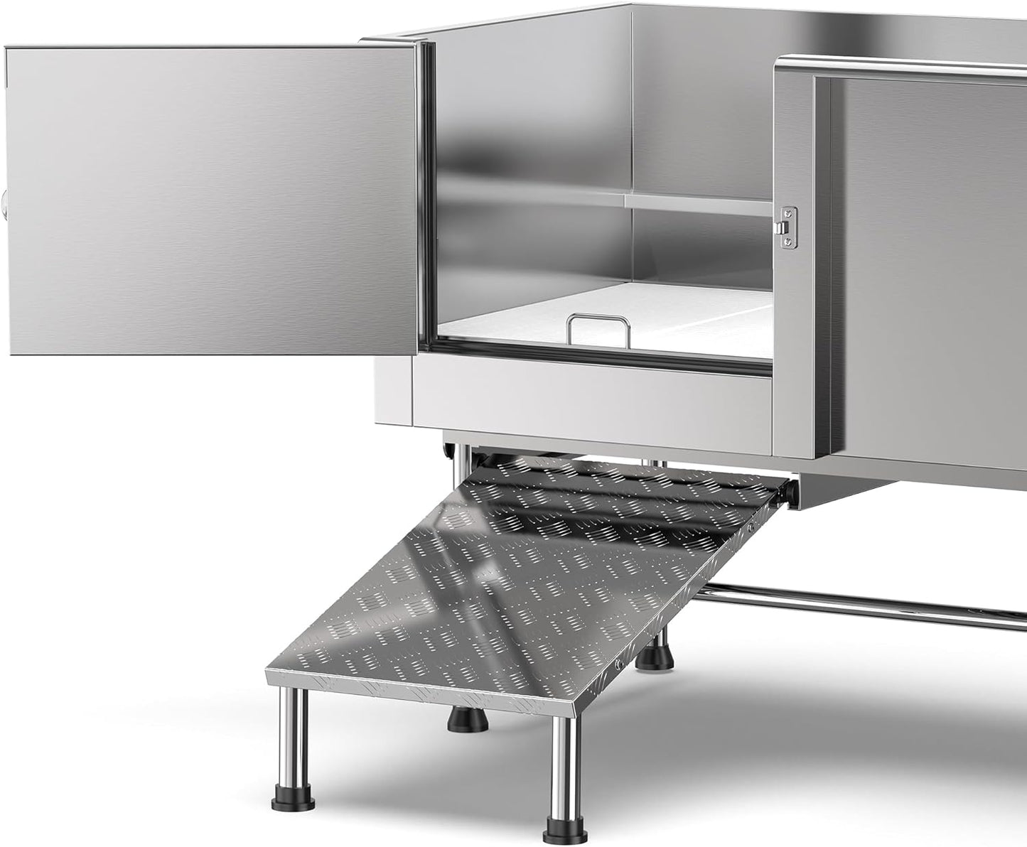 Flying Pig 62" Stainless Steel Pet Dog Grooming Bath Tub with Walk-In Ramp & Accessories (Left Door/Right Drain)