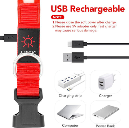 LED Dog Collar, Light up Dog Collar Adjustable USB Rechargeable Super Bright Safety Light Glowing Collars for Dogs