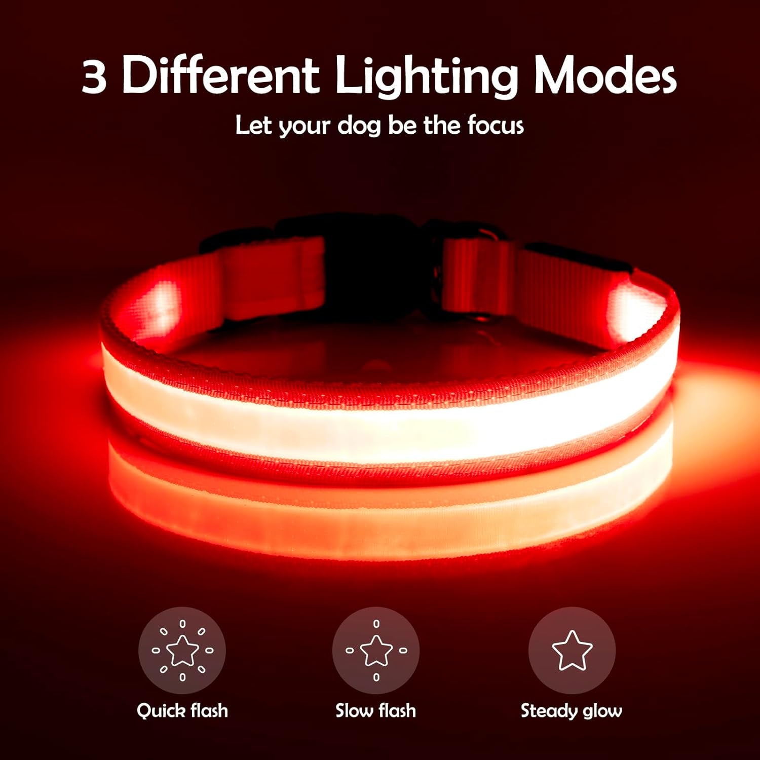 LED Dog Collar, Light up Dog Collar Adjustable USB Rechargeable Super Bright Safety Light Glowing Collars for Dogs